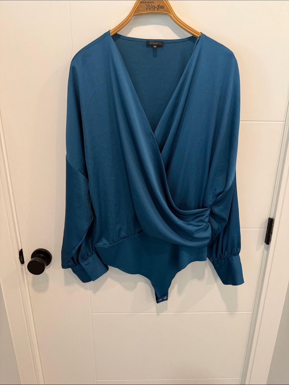 Dynamite Teal Draped Wrap-Front Bodysuit size XL